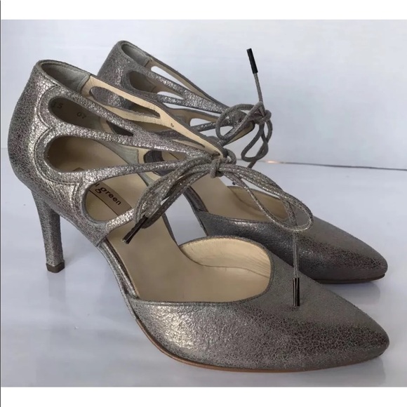 COPY Paul Green Justine Lace- up Strap Silver Heels Pumps Pointed Toe 6 - Picture 3 of 12